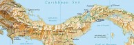 Mapa parcial do Panamá, com foco na província de Bocas de Toro, onde vivem os Ngöbe-Buglé, e na Rodovia Transamericana, visível ao sul