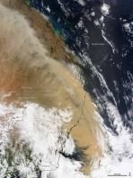 Tempestade de areia na costa australiana vista por satélite