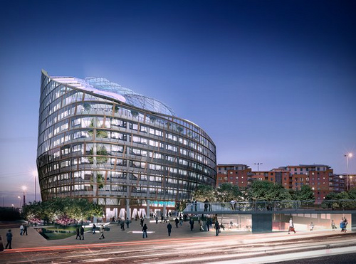 Ilustração do projeto do novo quartel general do Co-operative Group, que deve ser inaugurado em dois anos em Manchester, Inglaterra.